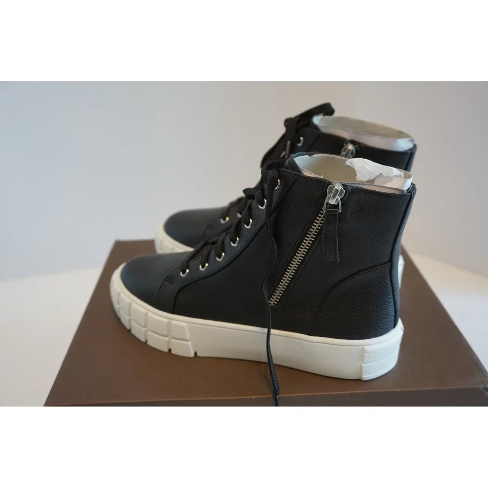 Linea Paolo Gio-L Black Tumbled Leather High Top Platform Sneakers Womens 6.5 M